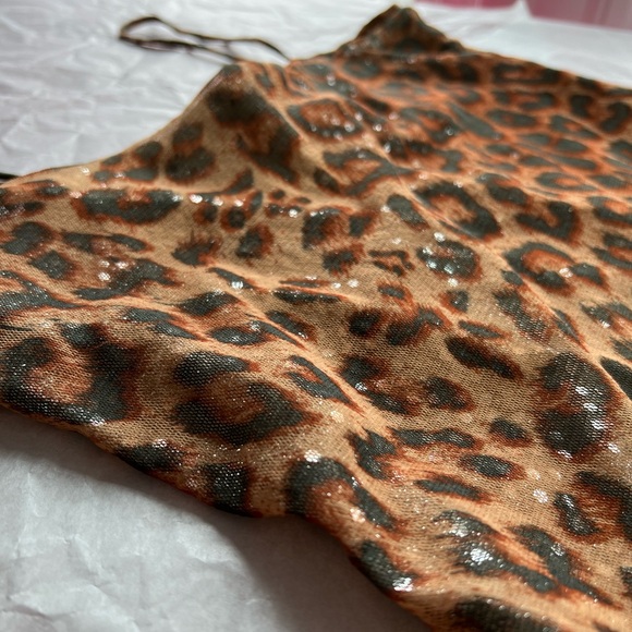 EUC VTG 80s leopard sequin slip dress S dbl layer spaghetti straps sheer silver - Picture 6 of 13
